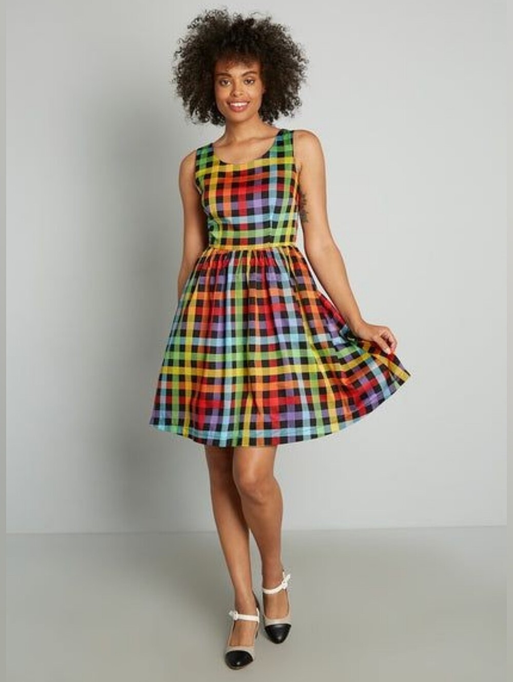 ModCloth Optimistic Effect Rainbow Gingham Dress Size L - Picture 4 of 12